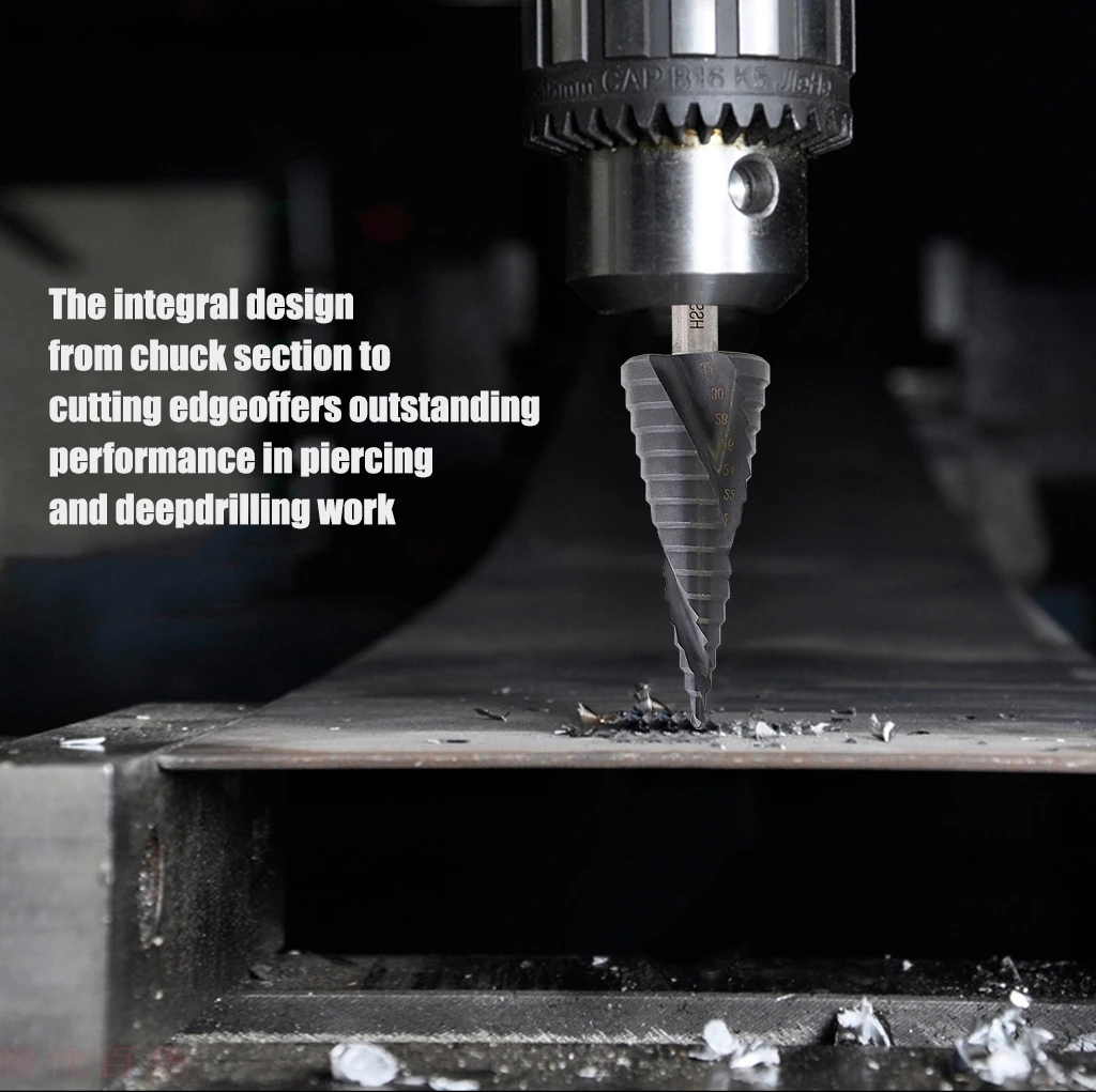 Triangular shank step drill spiral groove