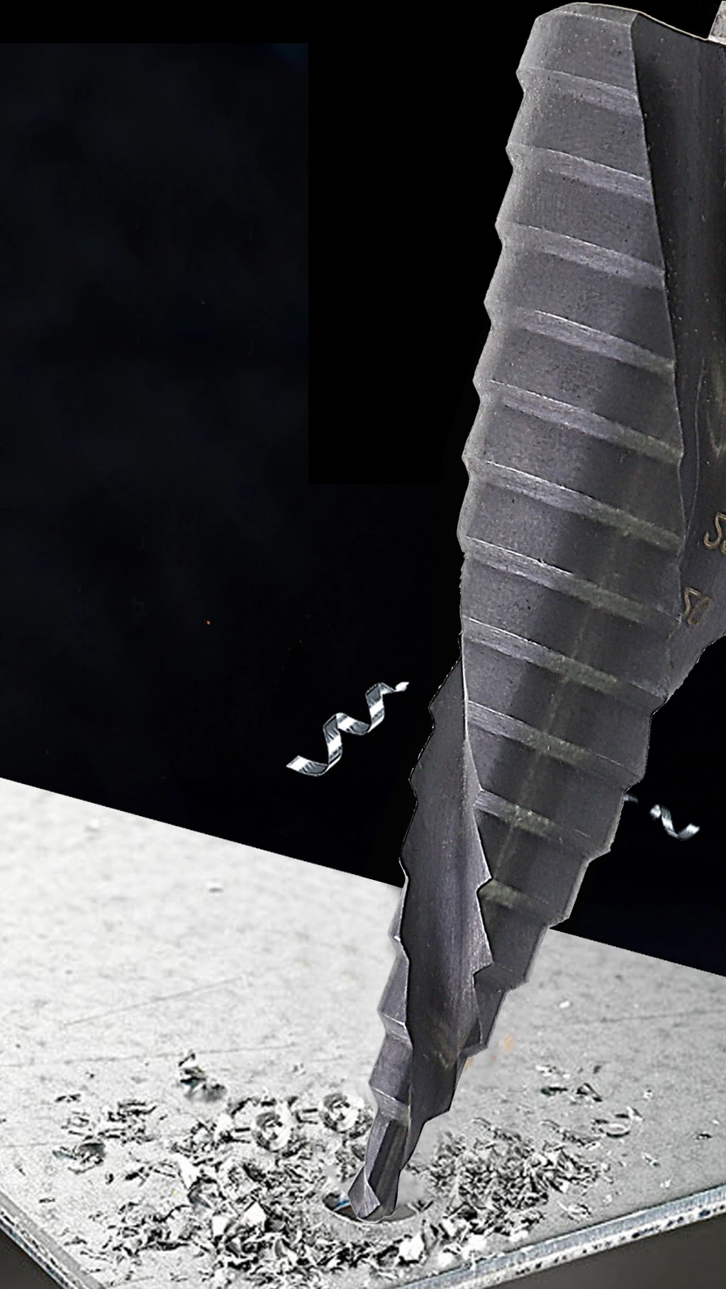 Triangular shank step drill spiral groove