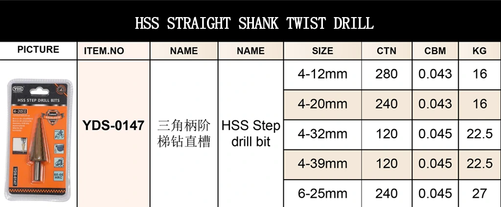 Triangular handle step drill bit Straight groove
